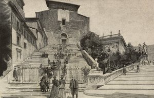 Vista da Basílica de Santa Maria in Aracoeli, Roma, Itália, gravura após desenho de Dante Paolocci, de L