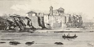 Vista de Nettuno, Itália, gravura a partir de desenho de Dante Paolocci, de L