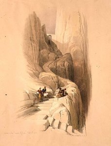 Ascensão à Cimeira do Sinai, 20 de Fevereiro de 1839, placa 115 do Volume III de "A Terra Santa", gravada por Louis Haghe (1806-85) pub. 1849 (litho) de David (after) Roberts
