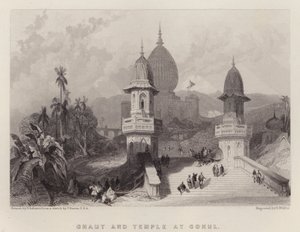 Ghaut e Templo em Gokul (cor litho) de David (after) Roberts