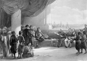 Entrevista com o Vice-Rei do Egipto na sua casa em Alexandria, do "Egipto e Núbia", litografada por Louis Haghe de David (after) Roberts
