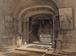 Santuário da Anunciação, Nazaré (cor litho) de David (after) Roberts