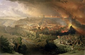 A Destruição de Jerusalém em 70 DC, gravada por Louis Haghe (1806-85) (litho)