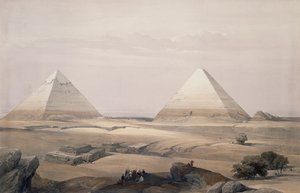 As pirâmides de Gizé, gravura de desenho de David Roberts (1796-1864), do Egito e Núbia