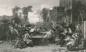 Pensionistas de Chelsea lendo o gazeta da Batalha de Waterloo (gravura)