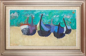 Barcos na Nazaré (óleo a bordo) de David Alan Redpath Michie