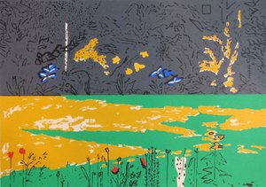 Garden, Dark Border with Blue Lillies (serigrafia) de David Alan Redpath Michie