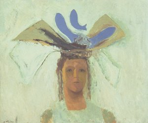 Rapariga com peixe azul (óleo a bordo) de David Alan Redpath Michie