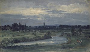 Vista da casa de Pugin perto de Salisbury (óleo no millboard, montado como um desenho)