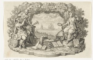 Vinheta com Mercúrio, Minerva e Justiça de David Coster