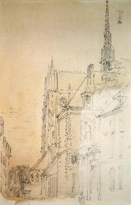 Uma Catedral em uma rua (giz e lavagem em papel) de David Cox