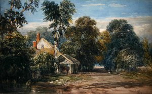 Uma casa de campo e Byre à beira de uma madeira de David Cox