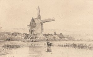 Rega de gado por um moinho de vento em Dulwich Common, 1811 de David Cox