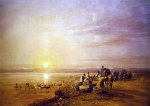 Atravessar as Areias (aguarela sobre vestígios de lápis com raspagem no papel) de David Cox