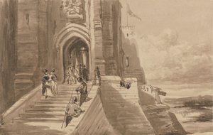 Números na escadaria exterior de um Castelo de David Cox