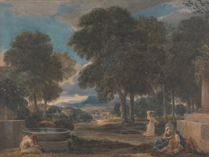 Paisagem com um homem a lavar os pés numa fonte, segundo Poussin de David Cox