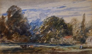 Paisagem com vacas e figura de David Cox