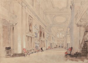 Biblioteca longa no Palácio de Blenheim de David Cox