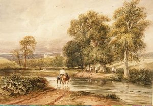 No.1789 Voltando do Hayfield, com uma vista distante do Haddon Hall (aquarela sobre papel) de David Cox