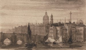 A velha Ponte de Londres e a Catedral de St. Paul do Tamisa de David Cox