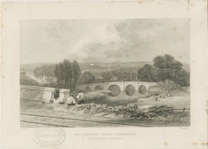 Penkridge Town - Ferrovia e ponte de touros: gravura em aço, nº [c 1839] de David Cox