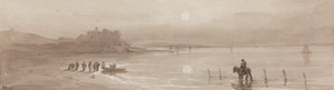 Seacoast, Sunset com Castelo de Harlech de David Cox