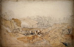 A Ponte em Rhayader (lápis e aguarela sobre papel) de David Cox
