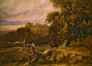 Viajantes perto do Castelo de Hardwicke (aguarela sobre papel) de David Cox