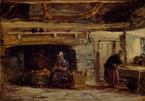 Cottage Interior, Trossavon perto de Bettws-y-Coed, 1844-1847. de David Cox the elder