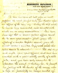 Carta de David D. Porter, U. S. S. Cricket, 2 milhas abaixo de Montgomery, Louisiana, para [Seth Ledyard] Phelps, comandando U. S. Eastport, 2 milhas abaixo de Montgomery, Louisiana, 25 de abril de 1864 de David D. Porter