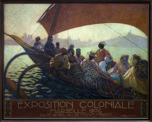 Exposição Colonial de Marselha em 1906. pintura de David Dellepiane (1866-1932), modelo de cartaz, óleo sobre tela