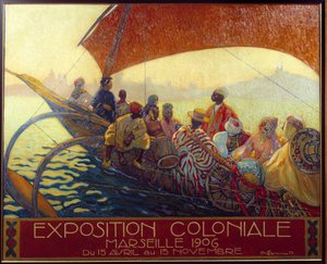 Colonialismo: cartaz para a exposição nacional colonial em Marselha. Cartaz de David Dellepiane (1866-1932). 1906 Marselha, Musee de la Marine - Colonialism: cartaz para a Exposição Nacional Colonial em Marselha de David Dellepiane (1866-1932). 1906.