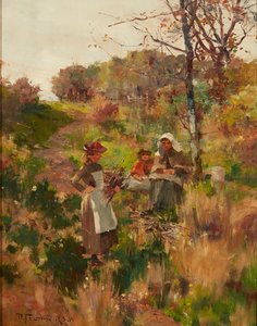 Juntando Lenha (óleo sobre tela) de David Fulton