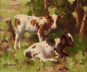 Vitelos em Paisagem de Verão (óleo sobre tela) de David Gauld