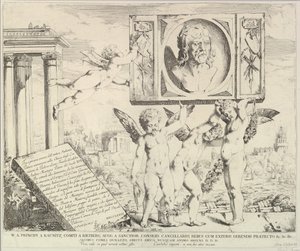 Página de rosto: Homenagem a Mantegna, de The Story of Saints James and Christopher in the Ere..., 1776. de David Giovanni