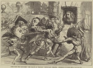 Cena, de, a, pantomima, a, dragão, de, Wantley, Drury-Lane, teatro, exterior, de, corredor moore de David Henry Friston