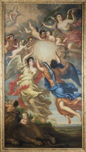 Alegoria de Carlos XI da Suécia e Ulrika Eleonora da Dinamarca e Noruega - Alegoria de Carlos XI da Suécia (1655-1697) e Ulrika Eleonora da Dinamarca (1656-1693), por Ehrenstrahl, David Kloecker (1629-1698). Óleo sobre tela de David Klöcker Ehrenstrahl