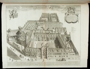 &39;Collegium Christi&39;, vista do colégio de Cristo Cambridge, 1690