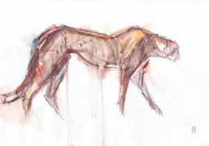 Caça às chitas, 2019 (crayon/watercolour sobre papel) de David Mayer