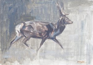 Veado vermelho a correr, 2023 (óleo sobre tela) de David Mayer