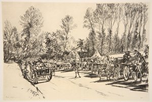 Um ponto de reabastecimento, ilustração de "The Western Front", pub. por Country Life Ltd de David Muirhead Bone