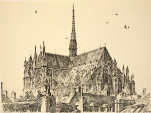 Catedral de Amiens, ilustração de "The Western Front", pub. por Country Life Ltd de David Muirhead Bone
