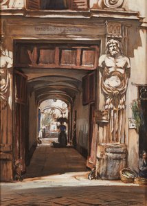 Um Palácio Antigo, Roma (aguarela e cor-de-rosa) de David Muirhead Bone
