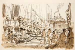 Desembarque, ilustração de "The Western Front", pub. por Country Life Ltd de David Muirhead Bone