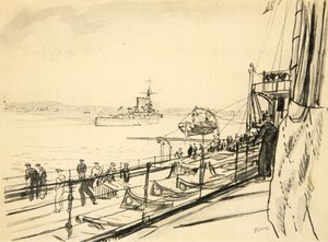 Do convés de ré de um navio de guerra, ilustração de "The Western Front", pub. por Country Life Ltd de David Muirhead Bone