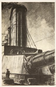 Num cruzador de batalha, ilustração de "The Western Front", pub. por Country Life Ltd de David Muirhead Bone