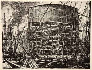 Sobre os stocks, ilustração de "The Western Front", pub. por Country Life Ltd de David Muirhead Bone