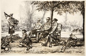 Fora da linha, ilustração de "The Western Front", pub. por Country Life Ltd de David Muirhead Bone