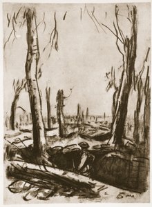 Trincheiras em ruínas no Bosque de Mametz, ilustração de "The Western Front", pub. by Country Life Ltd