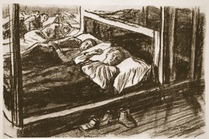 Feridos adormecidos do Somme, ilustração de "The Western Front", pub. por Country Life Ltd de David Muirhead Bone